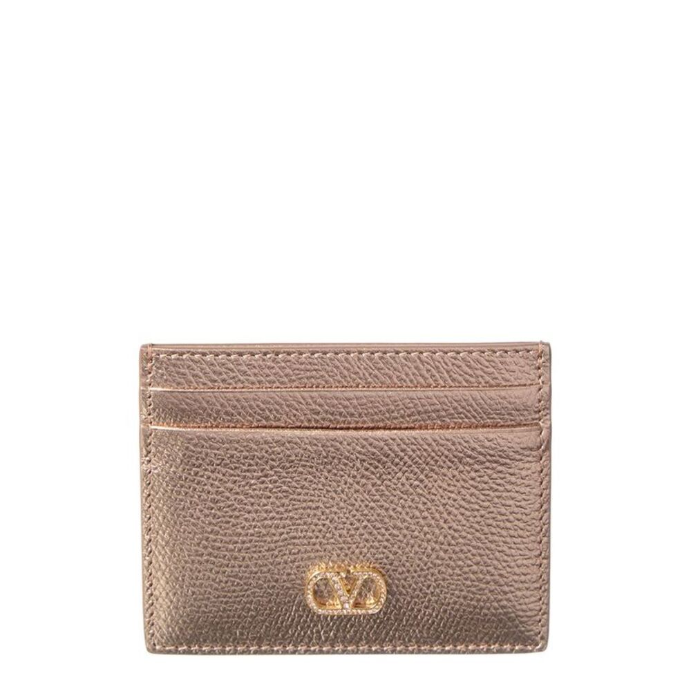 Valentino Vlogo Signature Leather Card Case, Metallic